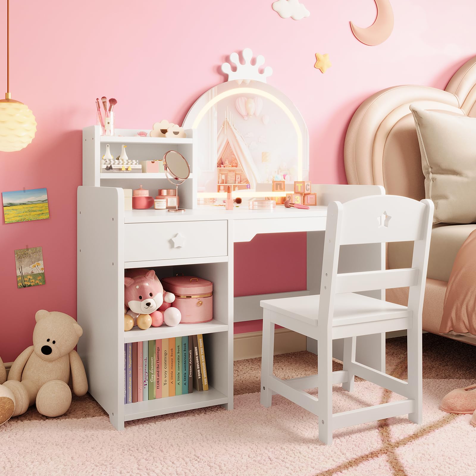 Dressing Table Vanity With Lighted Mirror - Conjunto de Mesa e Cadeira de