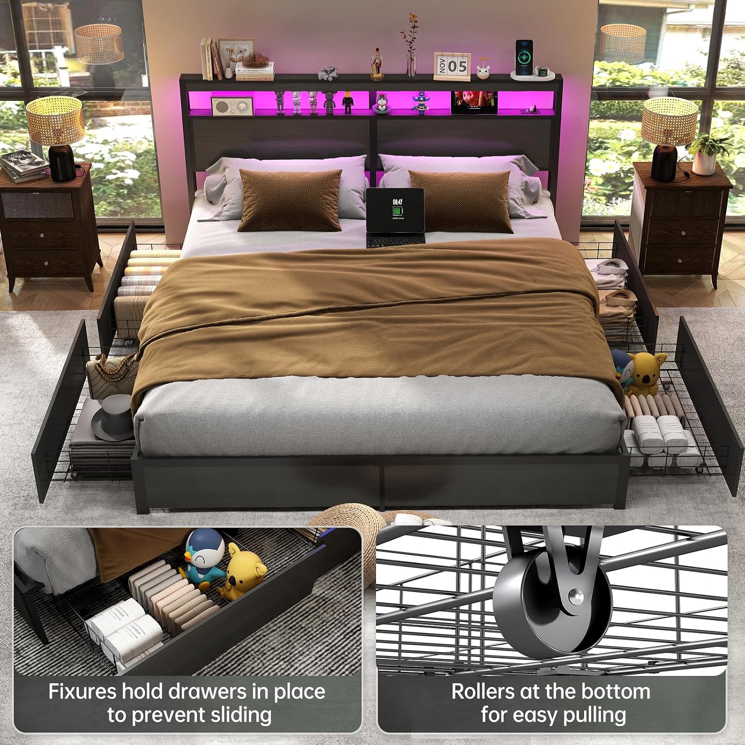 King Size Bed Frame With Storage Drawers - Estrutura de Cama King Size com