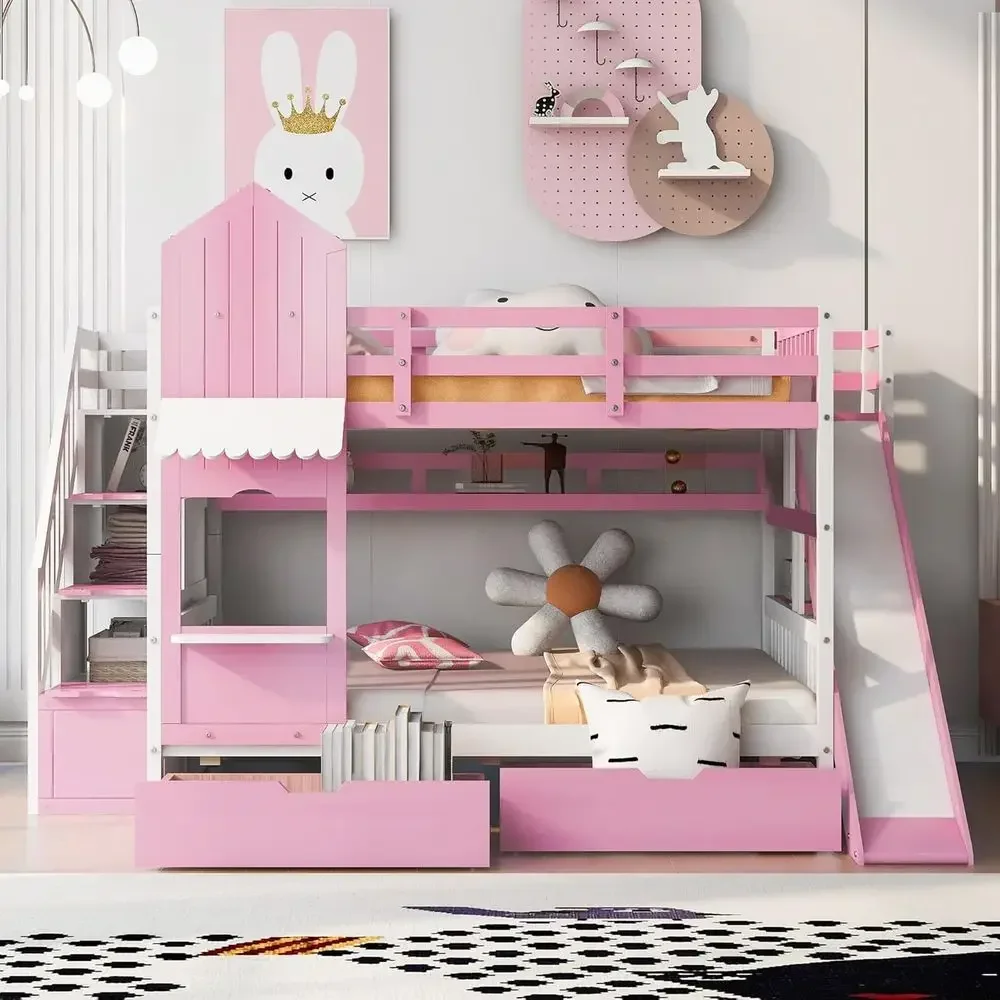 Bunk Bed With Stairs And Slide - Beliche infantil com escadas, escorrega e