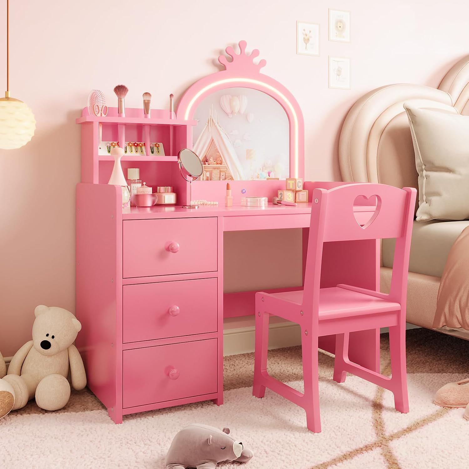 Dressing Table Vanity With Lighted Mirror - Mesa de Maquiagem Infantil com Espelho