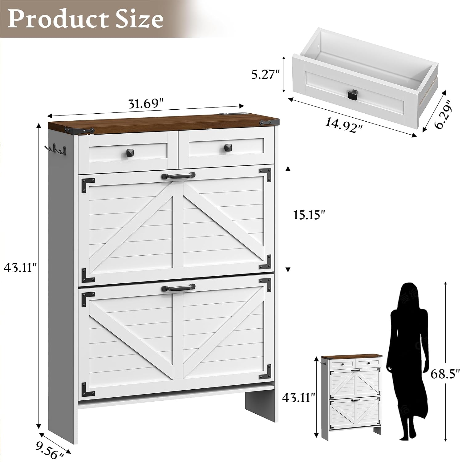 Shoe Rack Cabinet Narrow Entryway - Armário para sapatos com desodorizador e