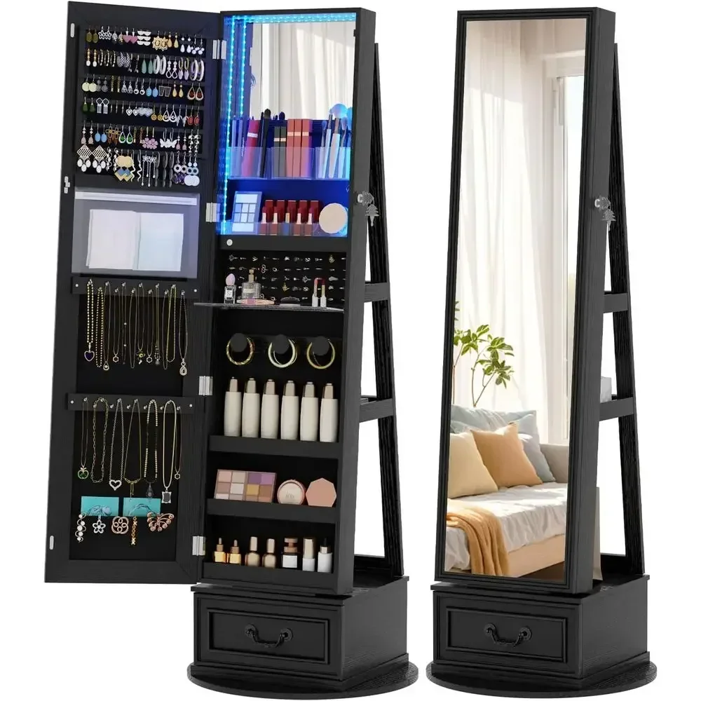 Full Length Mirror Jewelry Armoire - 360 ° Armário de joias giratório