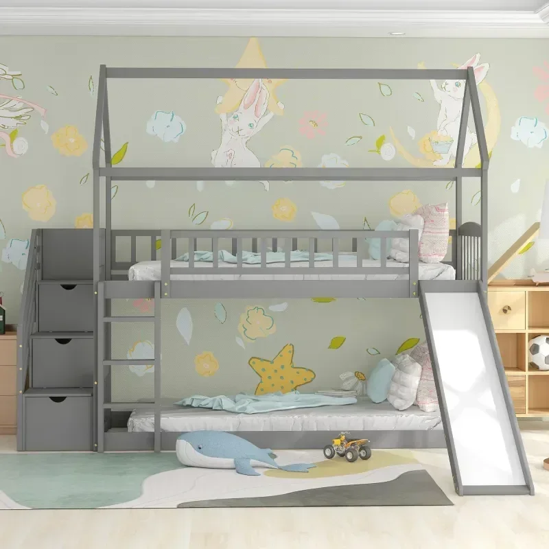 Cama de casal infantil em made - Bunk Bed With Stairs And Slide avaliação e preço