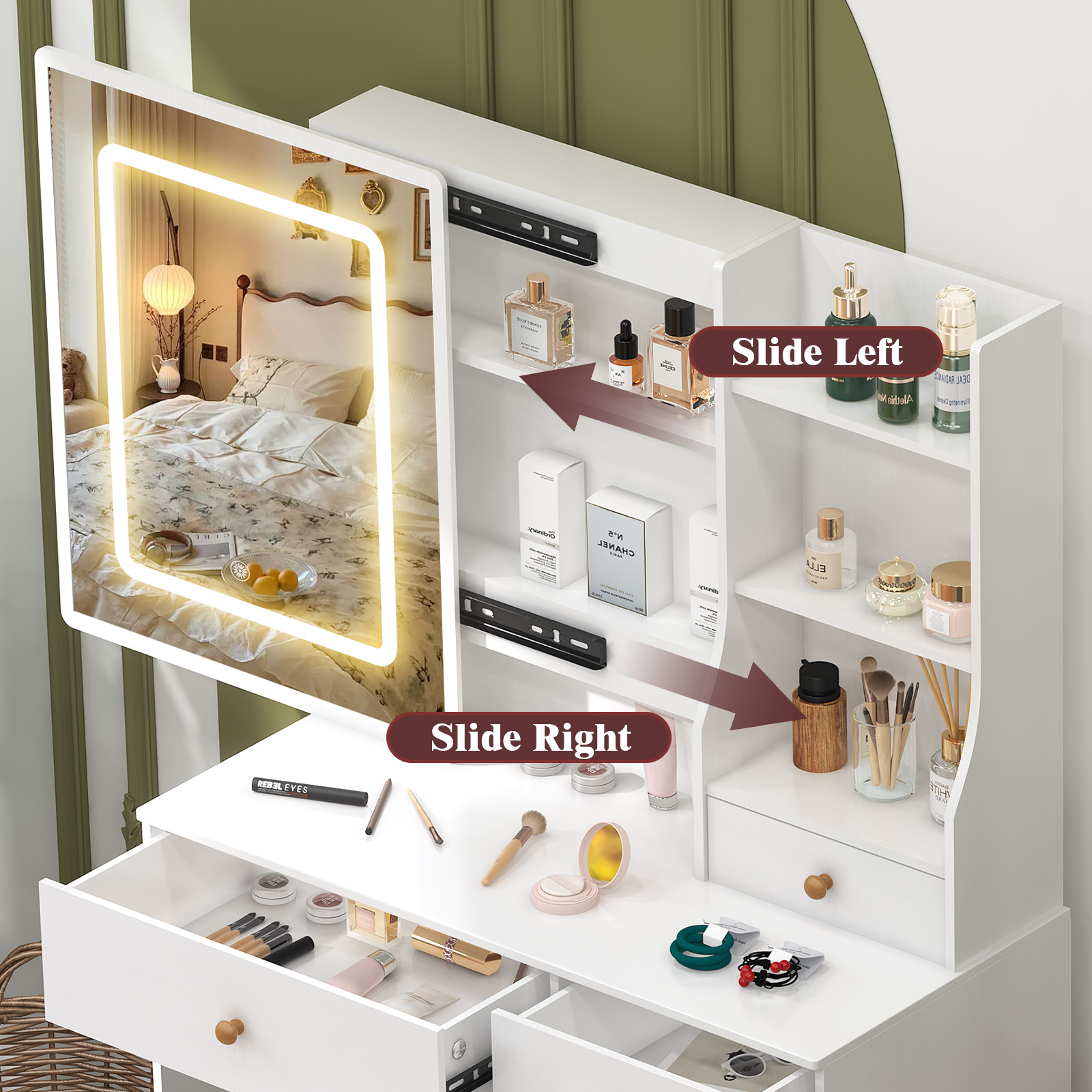 Conjunto de mesa de toucador b - Dressing Table Vanity With Lighted Mirror avaliação e preço