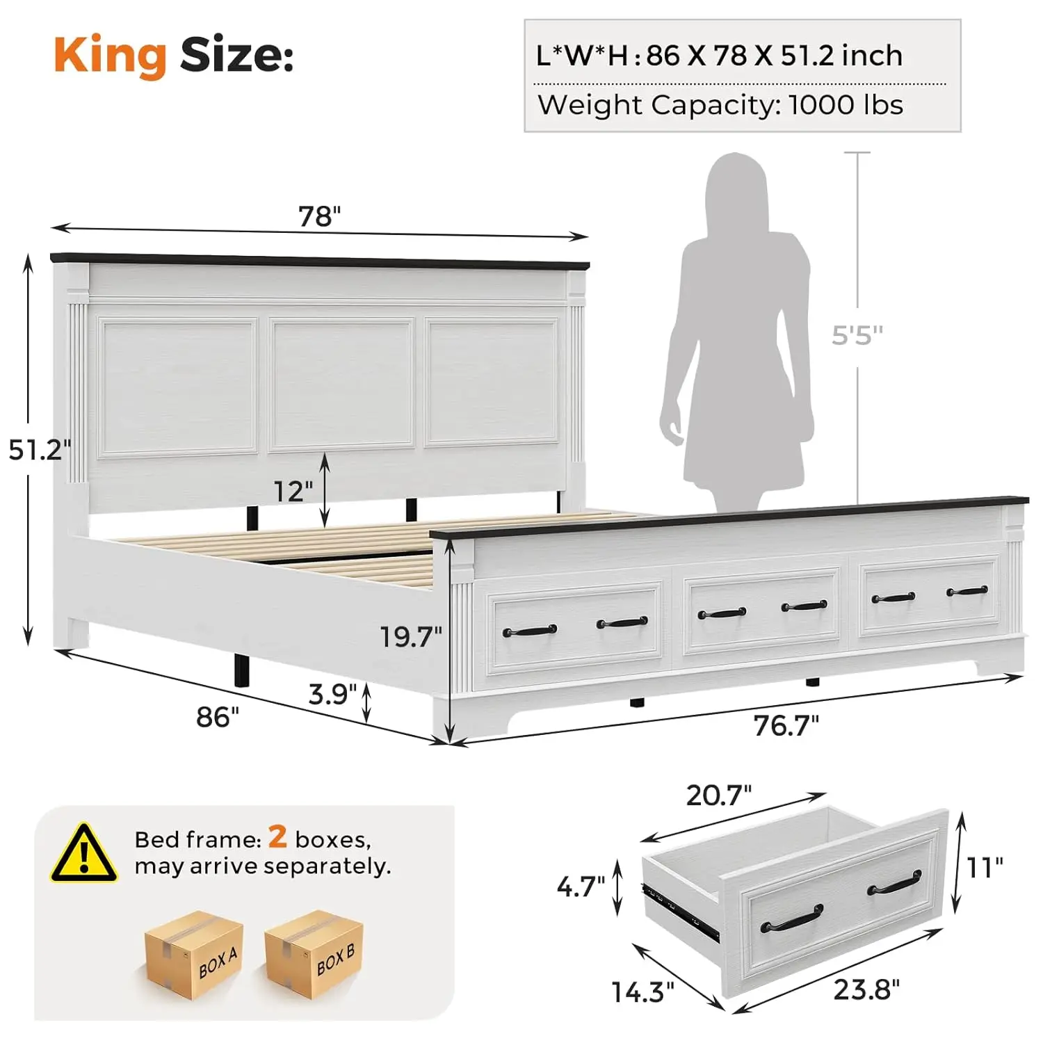 Estrutura de cama King Size es - King Size Bed Frame With Storage Drawers avaliação e preço