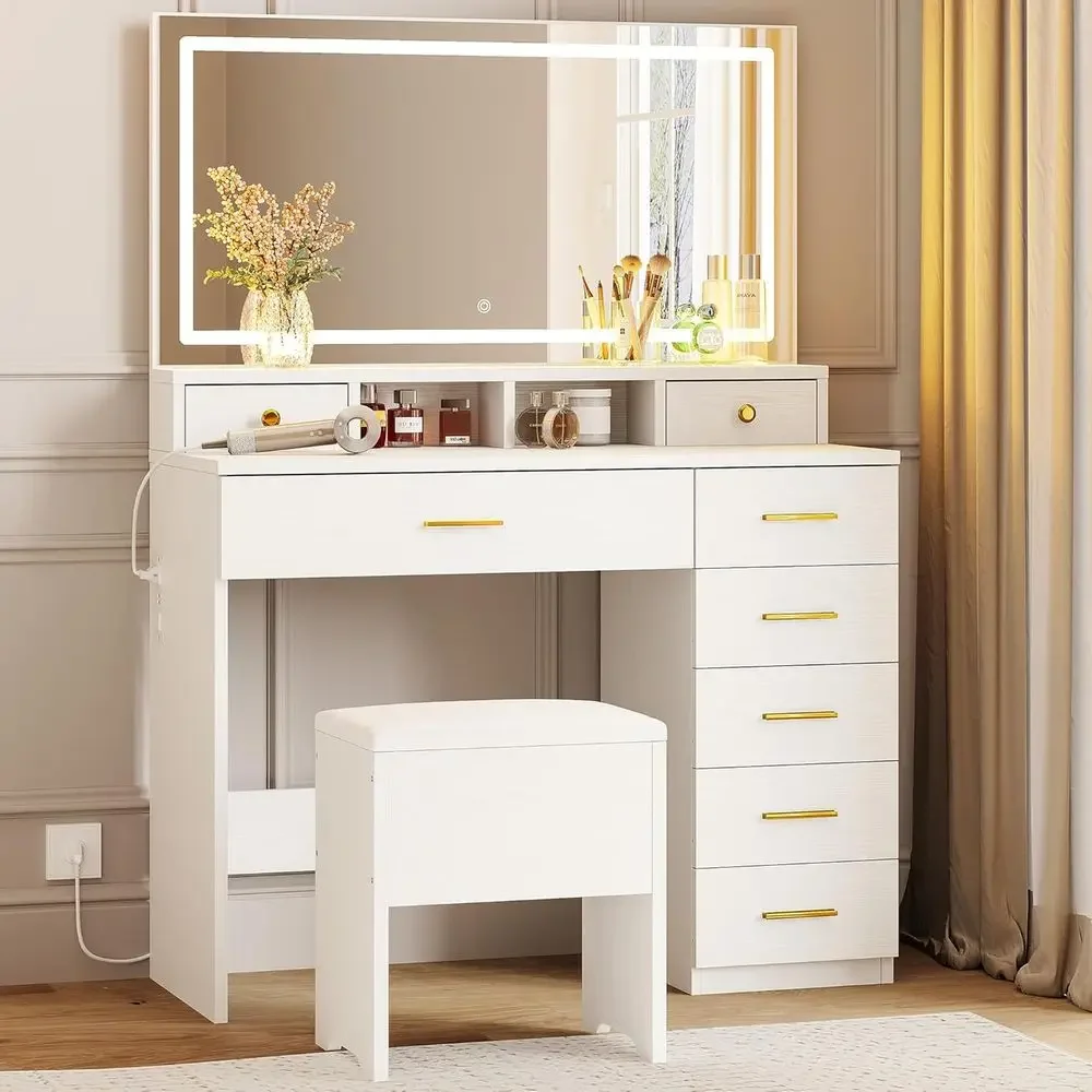 Mesa de Maquiagem com 8 Gaveta - Dressing Table Vanity With Lighted Mirror avaliação e preço