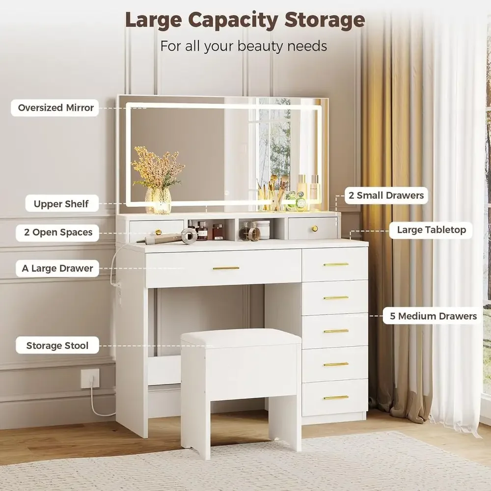 Mesa de Maquiagem com 8 Gaveta - Dressing Table Vanity With Lighted Mirror avaliação e preço