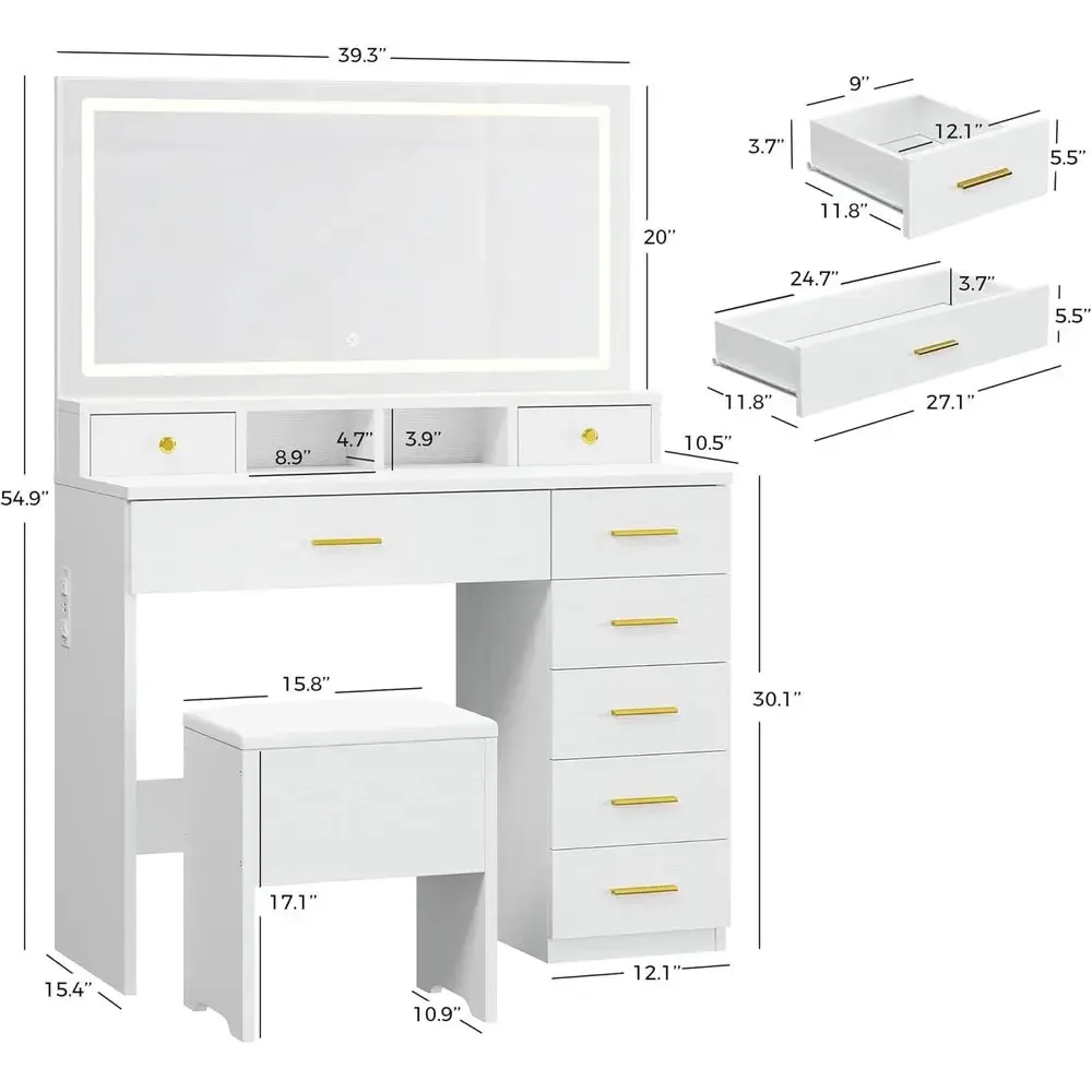 Mesa de Maquiagem com 8 Gaveta - Dressing Table Vanity With Lighted Mirror avaliação e preço