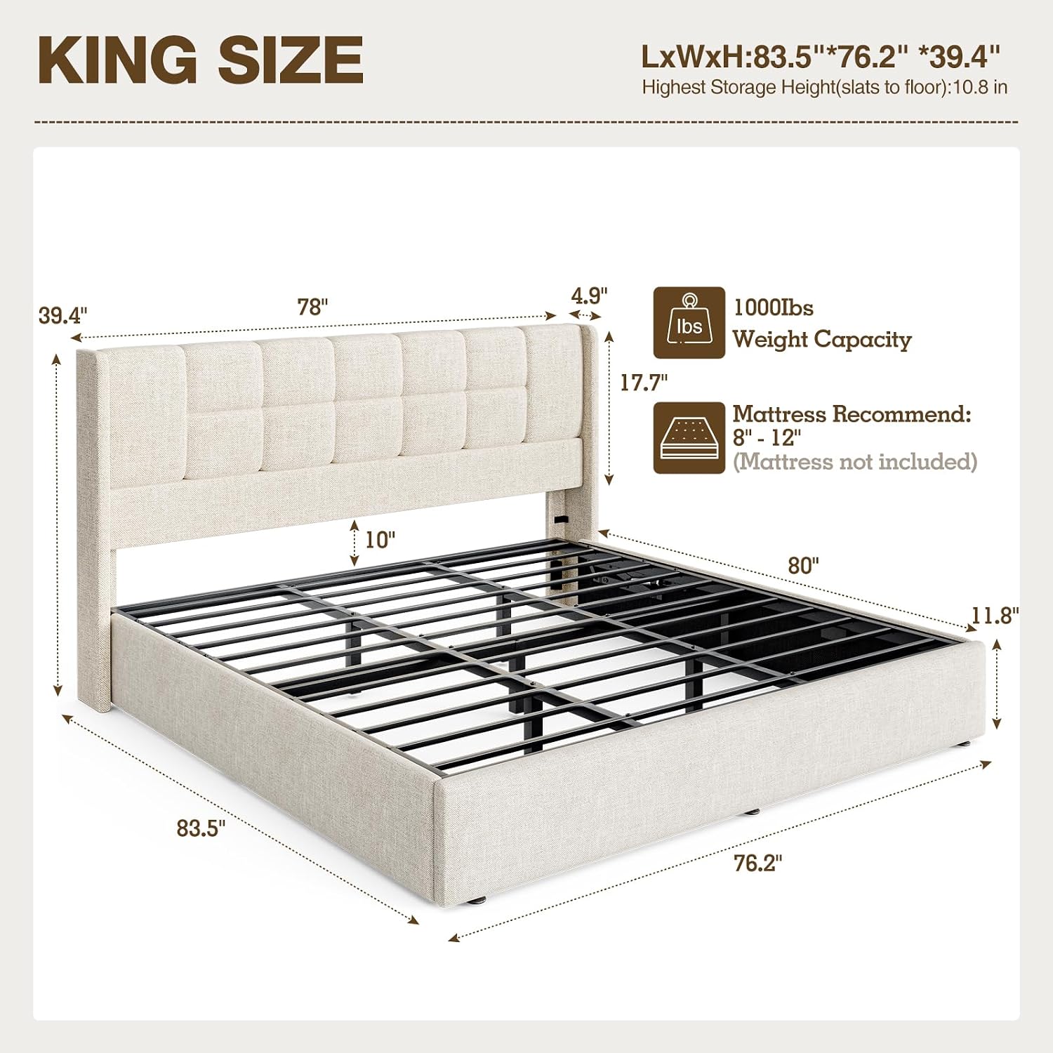 Estrutura de Cama King com Arm - Gas Lift Storage Bed Hydraulic avaliação e preço