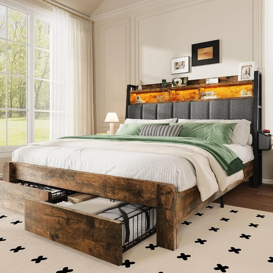 Estrutura de cama tamanho king - King Size Bed Frame With Storage Drawers avaliação e preço