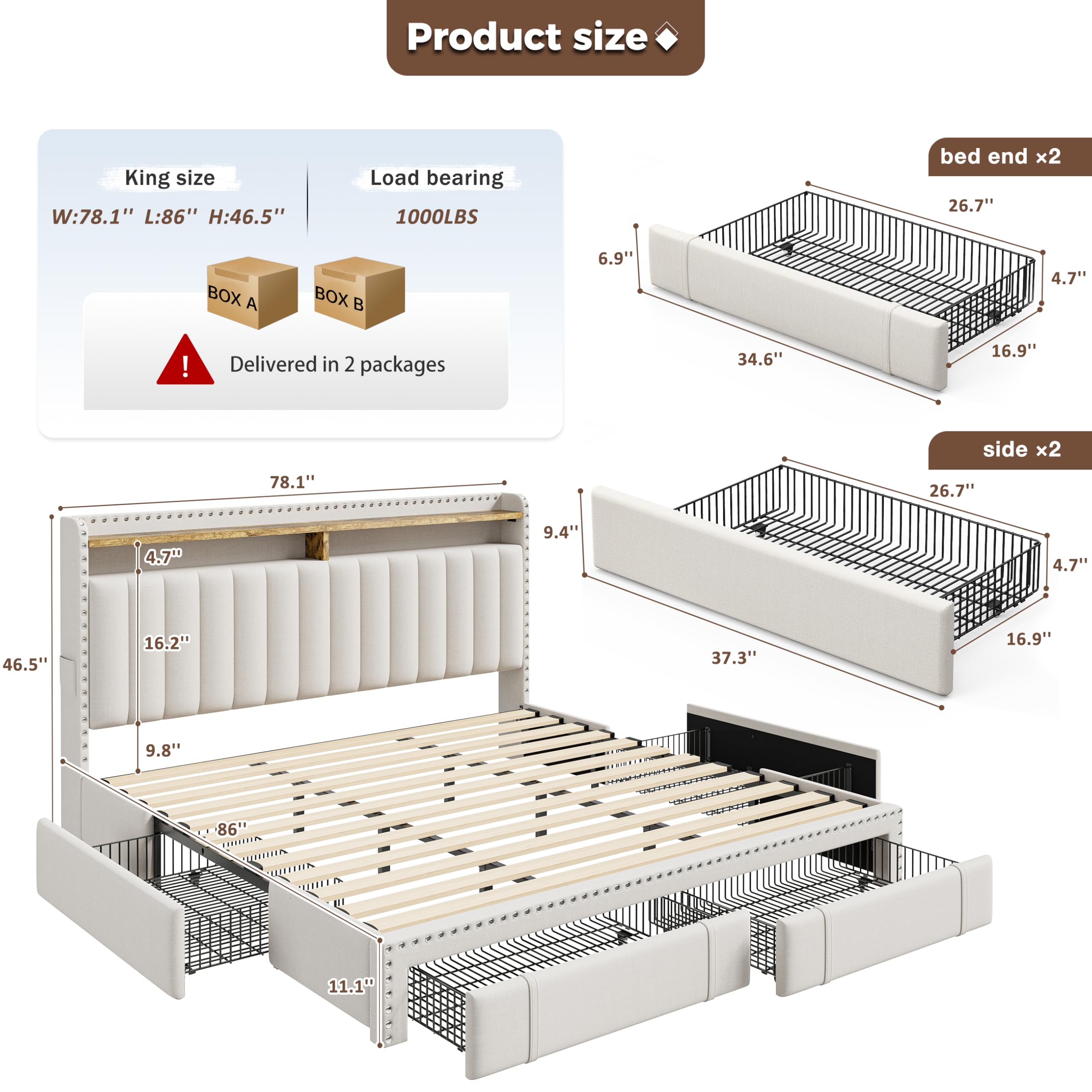 Estrutura de cama tamanho king - King Size Bed Frame With Storage Drawers avaliação e preço