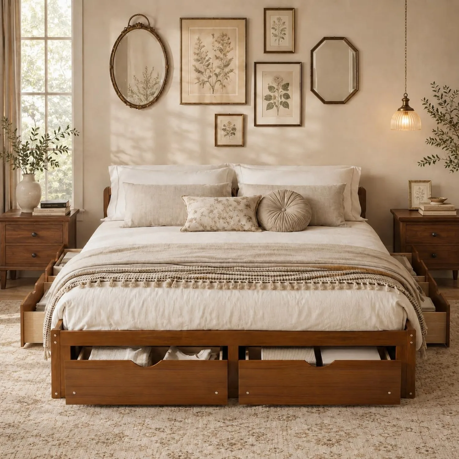 Estrutura de cama de plataform - King Size Bed Frame With Storage Drawers avaliação e preço