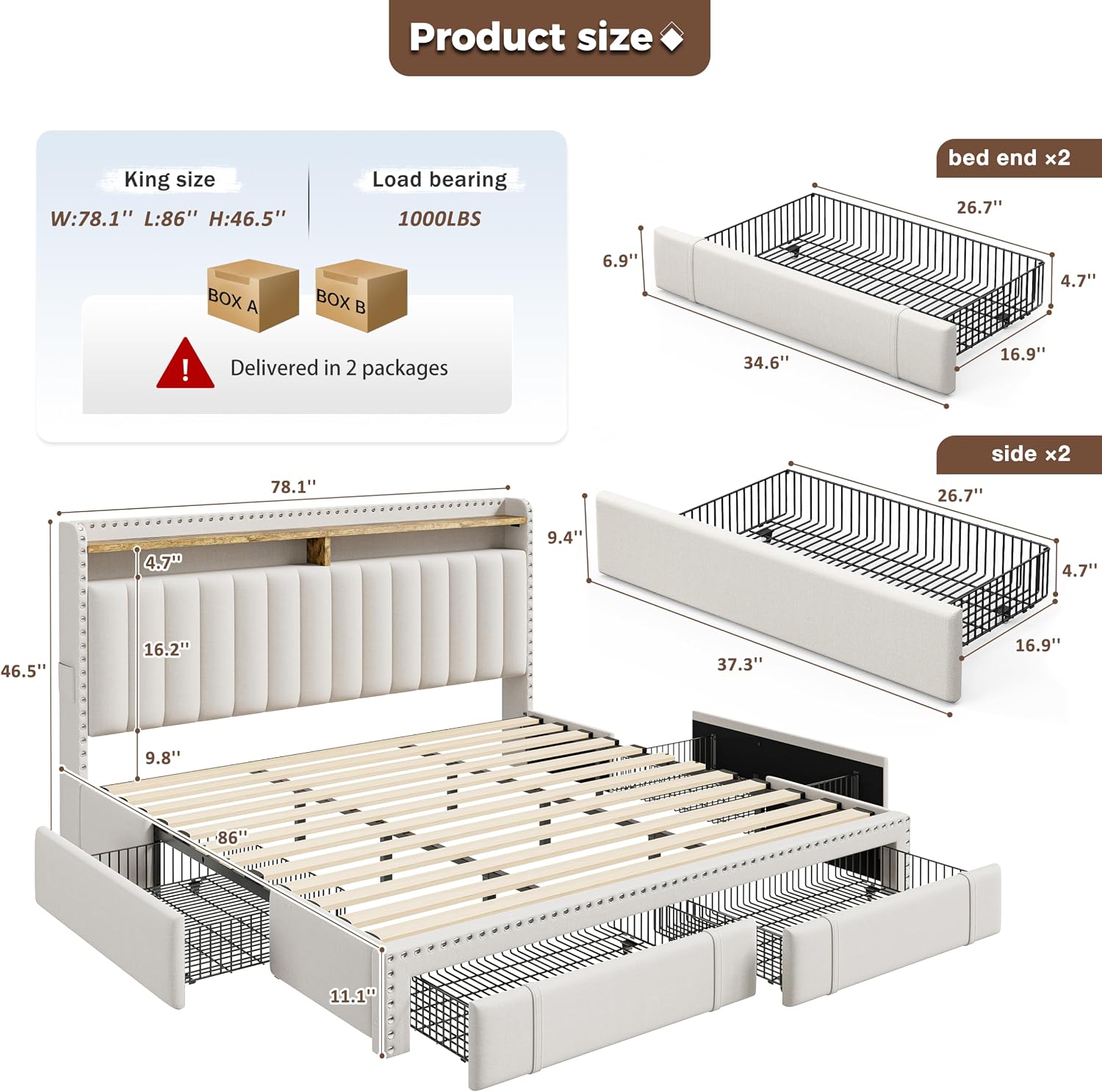 Estrutura de Cama King Size co - King Size Bed Frame With Storage Drawers avaliação e preço